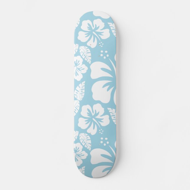 Light Blue Hawaiian Tropical Hibiscus Skateboard (Front)