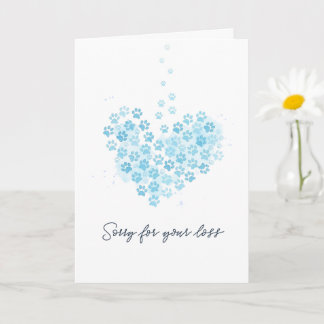 Light Blue Heart Paw Print Pet Loss Sympathy Card