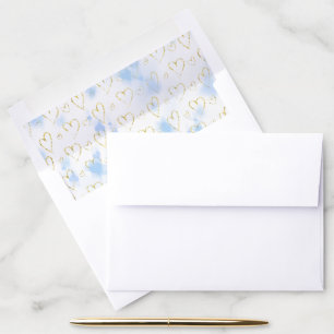 *~ Light blue hearts + Gold Doodle hearts A7 Envelope Liner