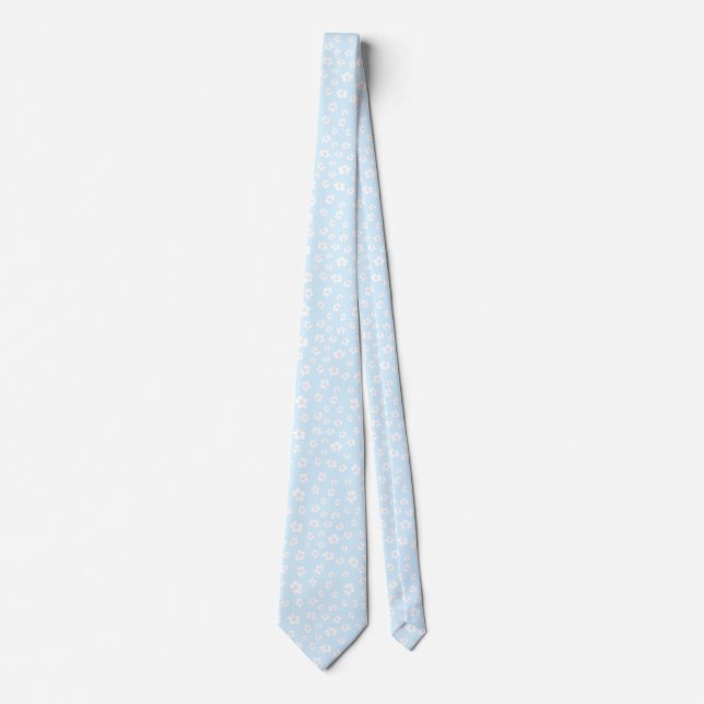 Light Blue Hibiscus Floral Neck Tie (Front)