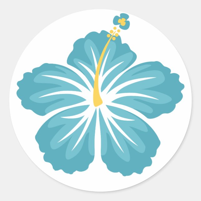 Light Blue Hibiscus Flower Classic Round Sticker (Front)