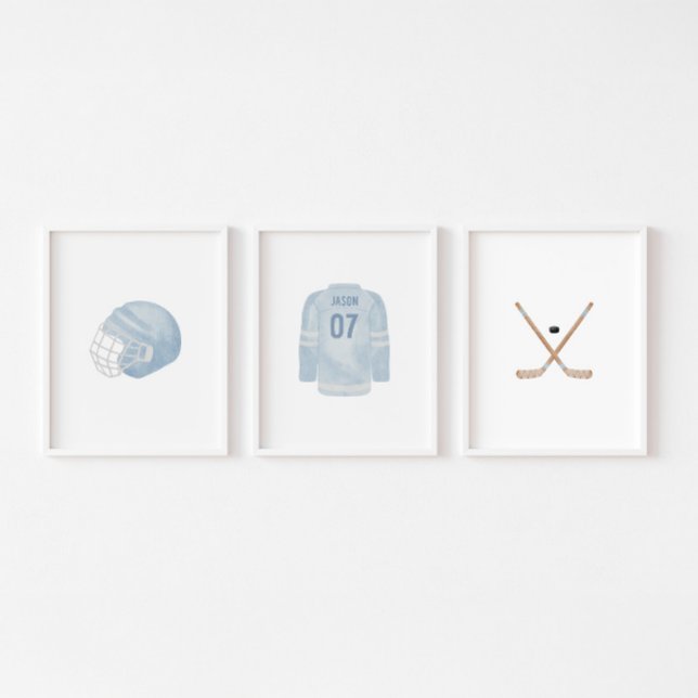 Light blue hockey custom name wall art set of 3  (Creator Uploaded)