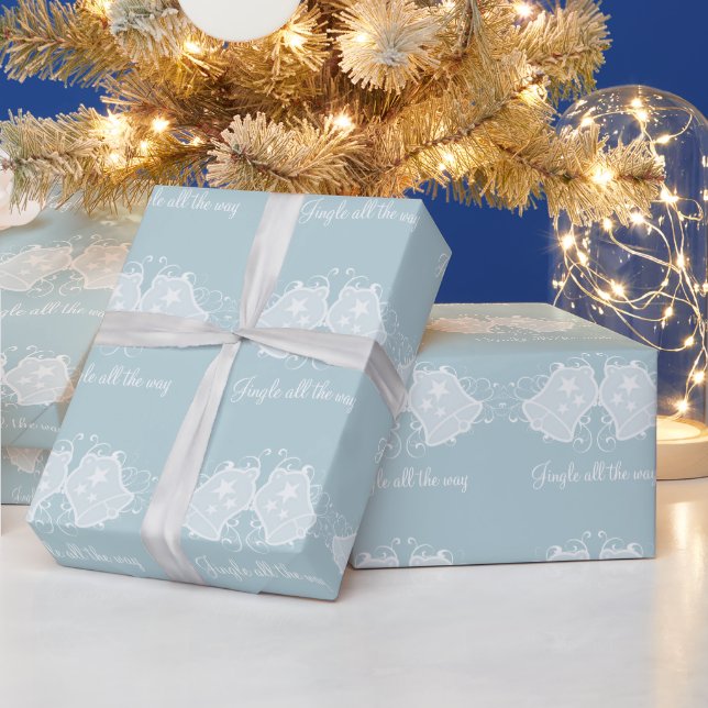 Light Blue Holiday Bells and Swirls Wrapping Paper (Holidays)