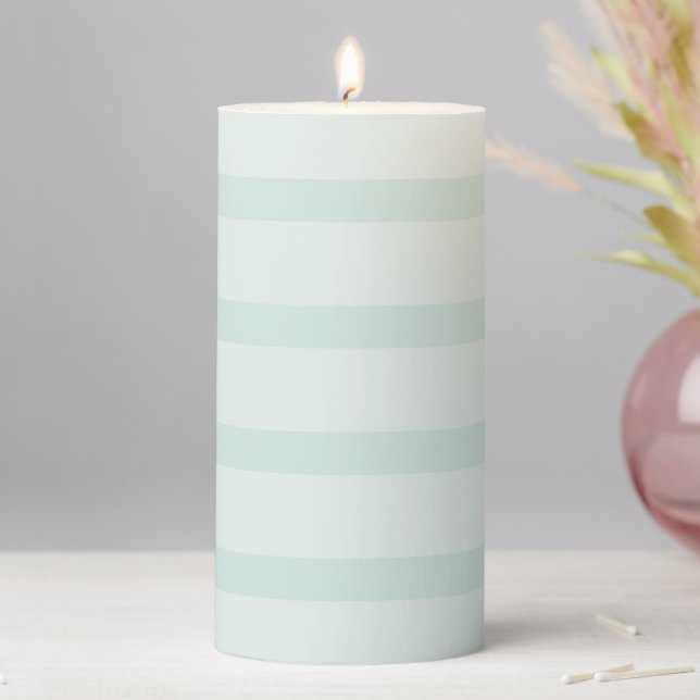 Light Blue Horizontal Striped Pillar Candle (In Situ)