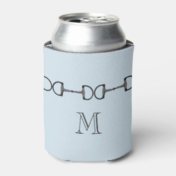 Light Blue Horse Bit Monogram Can Cooler by PaintingPony at Zazzle