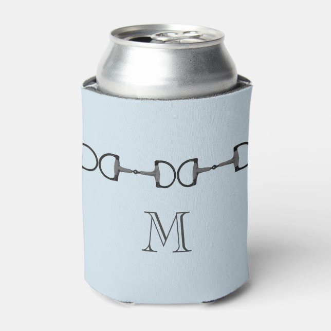 Light Blue Horse Bit Monogram Can Cooler (Can Front)