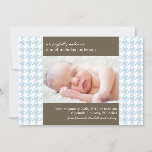 Light Blue Houndstooth Pattern Baby Birth Announcement