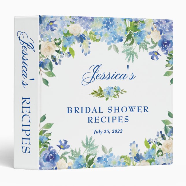 Light Blue Hydrangea  Bridal Shower Recipe Binder (Front/Spine)