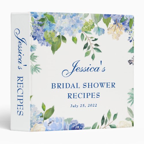 Light Blue Hydrangea  Bridal Shower Recipe Binder