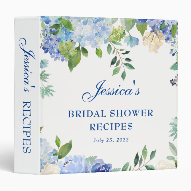 Light Blue Hydrangea  Bridal Shower Recipe Binder (Front/Spine)