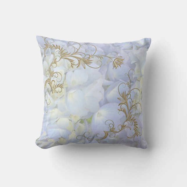 Light Blue Hydrangea Decorative Throw Pillow (Front)