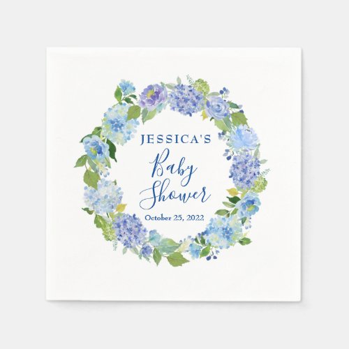 Light Blue Hydrangea Floral Baby Shower Paper Napkins