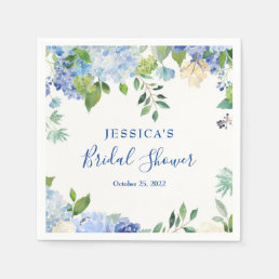 Light Blue Hydrangea Floral Bridal Shower Paper Napkins