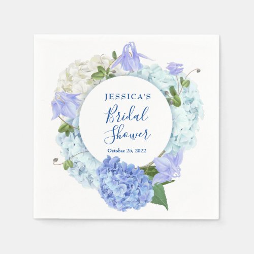 Light Blue Hydrangea Floral Bridal Shower Paper Napkins