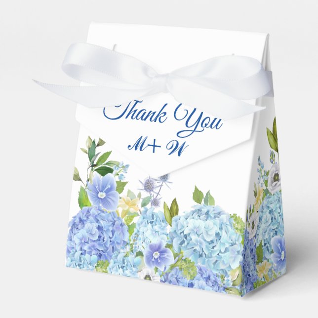 Light Blue Hydrangea Floral Gift Wedding Favor Box (Front Side)