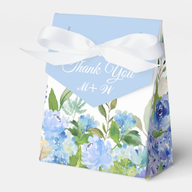 Light Blue Hydrangea Floral Gift Wedding Favor Boxes (Front Side)