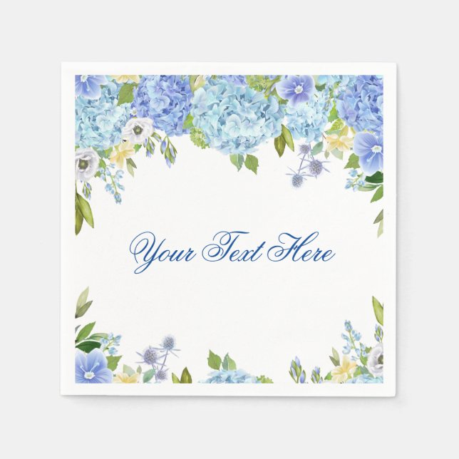 Light Blue Hydrangea Floral PARTY Paper Napkins (Front)