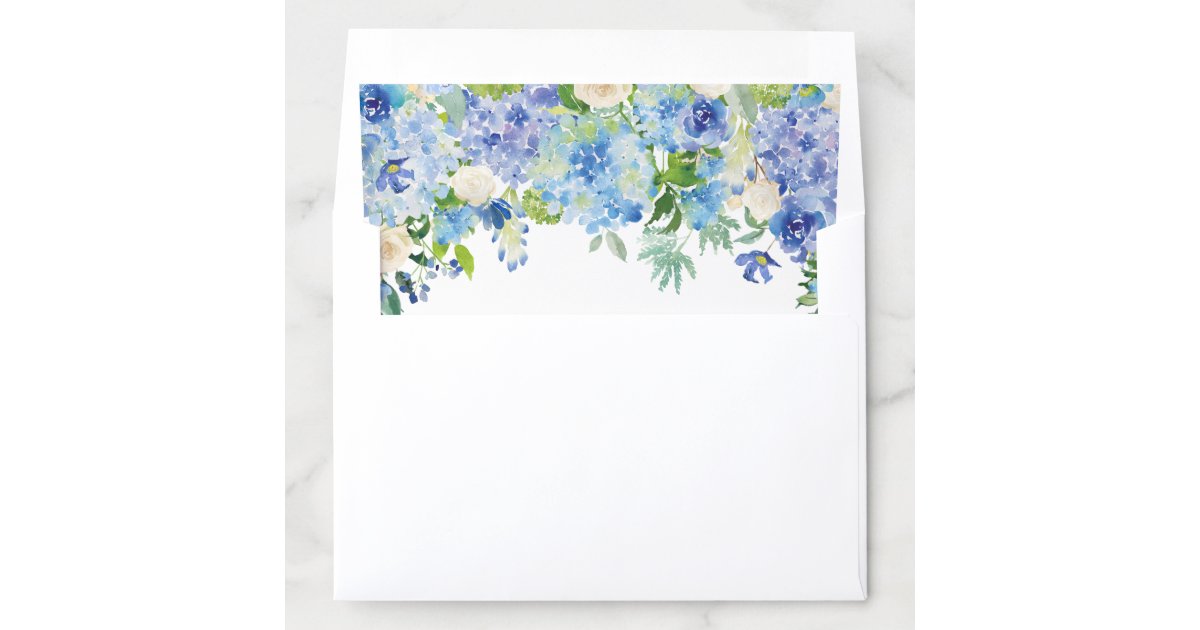 Light Blue Hydrangea Floral Watercolor Envelope Liner | Zazzle