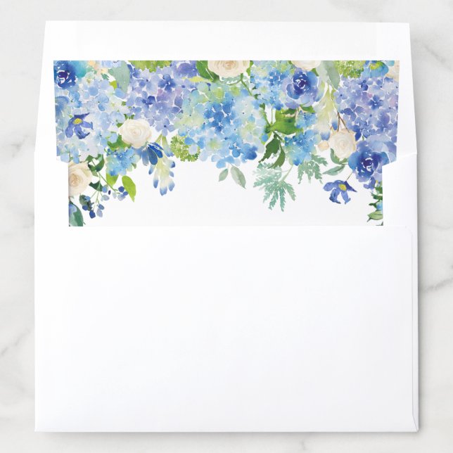 Light Blue Hydrangea Floral Watercolor Envelope Liner (In Envelope)