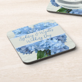 Light Blue Hydrangea Flowers Beverage Coaster