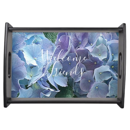 Light Blue Hydrangea Garden Welcome Friends Serving Tray