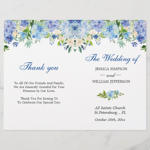 Light Blue Hydrangea  Greenery Folded Wedding