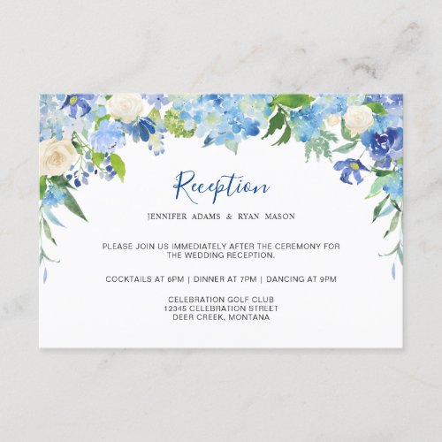 Light Blue Hydrangea  Greenery Wedding Reception Enclosure Card
