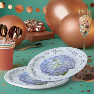 Light Blue Hydrangea Special Birthday Paper Plates