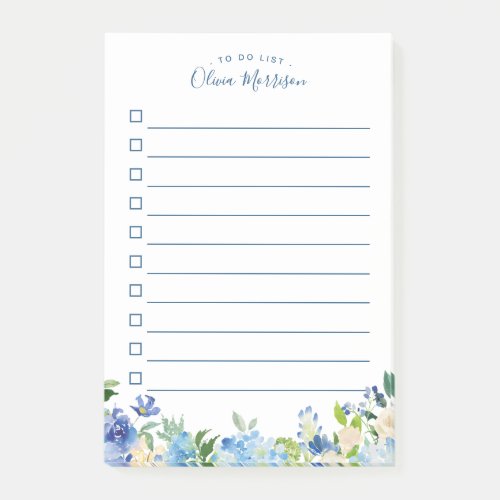Light Blue Hydrangea Watercolor Floral To Do List Post_it Notes