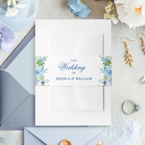 Light Blue Hydrangea Watercolor Floral Wedding Invitation Belly Band
