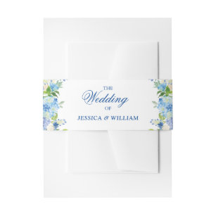 Light Blue Hydrangea Watercolor Floral Wedding Invitation Belly Band