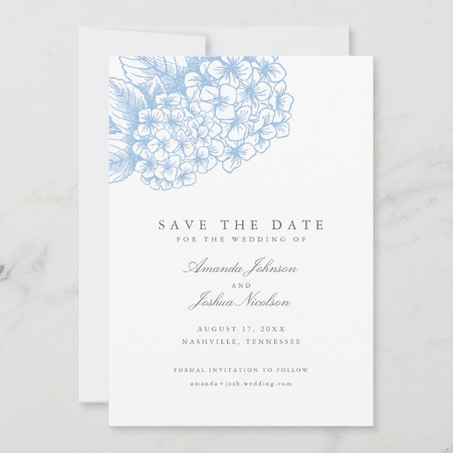 Light Blue Hydrangea Wedding Save the Date (Front)