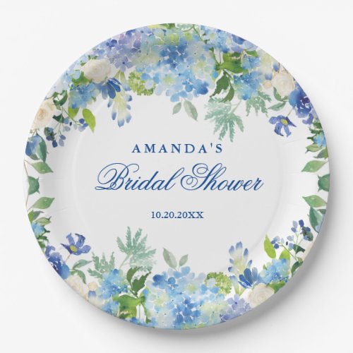 Light Blue Hydrangeas Floral Bridal Shower Paper Plates