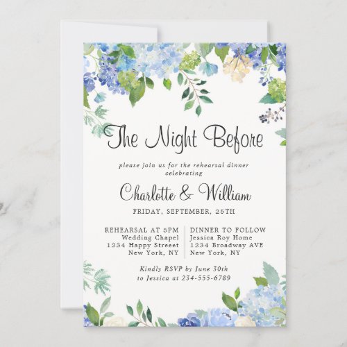 Light Blue Hydrangeas Floral Chic Rehearsal Dinner Invitation