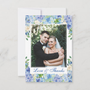 Light Blue Hydrangeas Floral Photo Watercolor Thank You Card