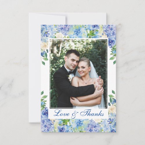 Light Blue Hydrangeas Floral Photo Watercolor Thank You Card