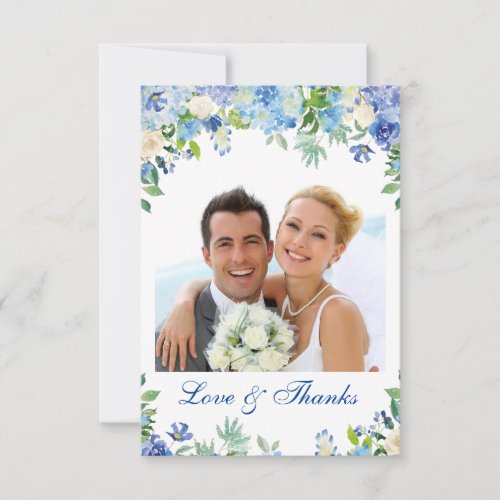 Light Blue Hydrangeas Floral Photo Watercolor Thank You Card