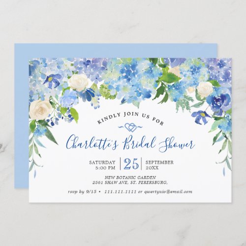 Light Blue Hydrangeas  Greenery Bridal Shower Invitation