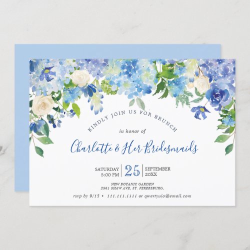 Light Blue Hydrangeas  Greenery Bridesmaids Brunch Invitation