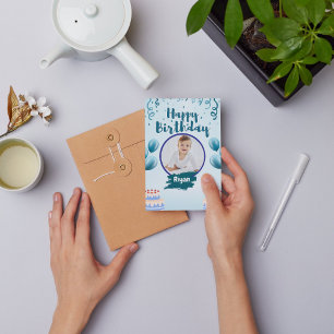 Light Blue Illustrative Birthday Greeting Card