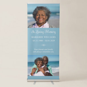 Light Blue In Loving Memory 2 Photo Memorial Retractable Banner