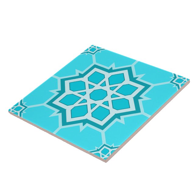 Light Blue Islamic Geometric Seamless Pattern Ceramic Tile (Side)