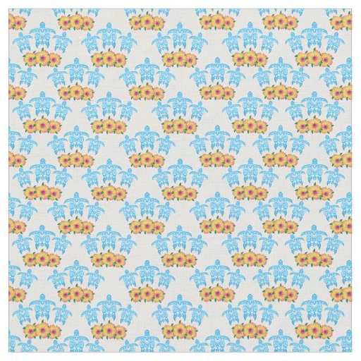 Light Blue Island Tribal Green Sea Turtles Fabric