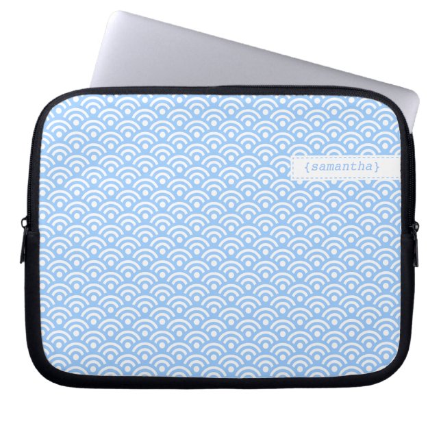 Light Blue Japanese Seigaiha Pattern Laptop Sleeve (Front)