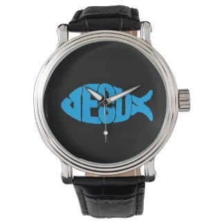 light blue Jesus fish black background Watch