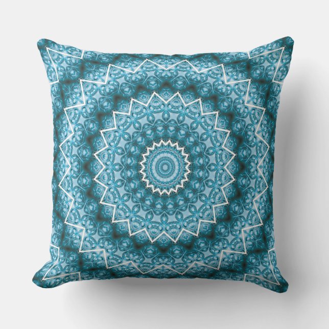Light Blue Kaleidoscope / Mandala Throw Pillow (Front)