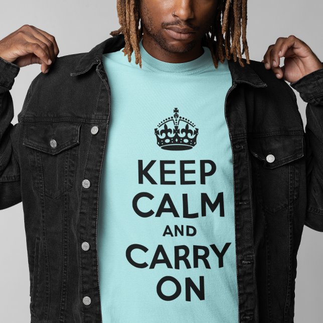 Light Blue Keep Calm and Carry On T-Shirt (Light Blue and Black Keep Calm and Carry On Tee)