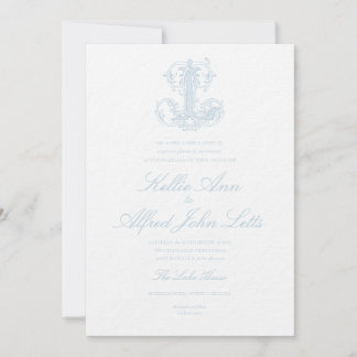 Light Blue "L" Monogram Wedding Invitation