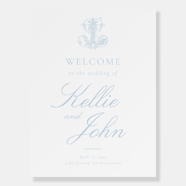 Light Blue "L" Monogram Wedding Poster (Front)