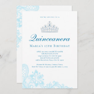 Light Blue Lace Quinceanera Invitations